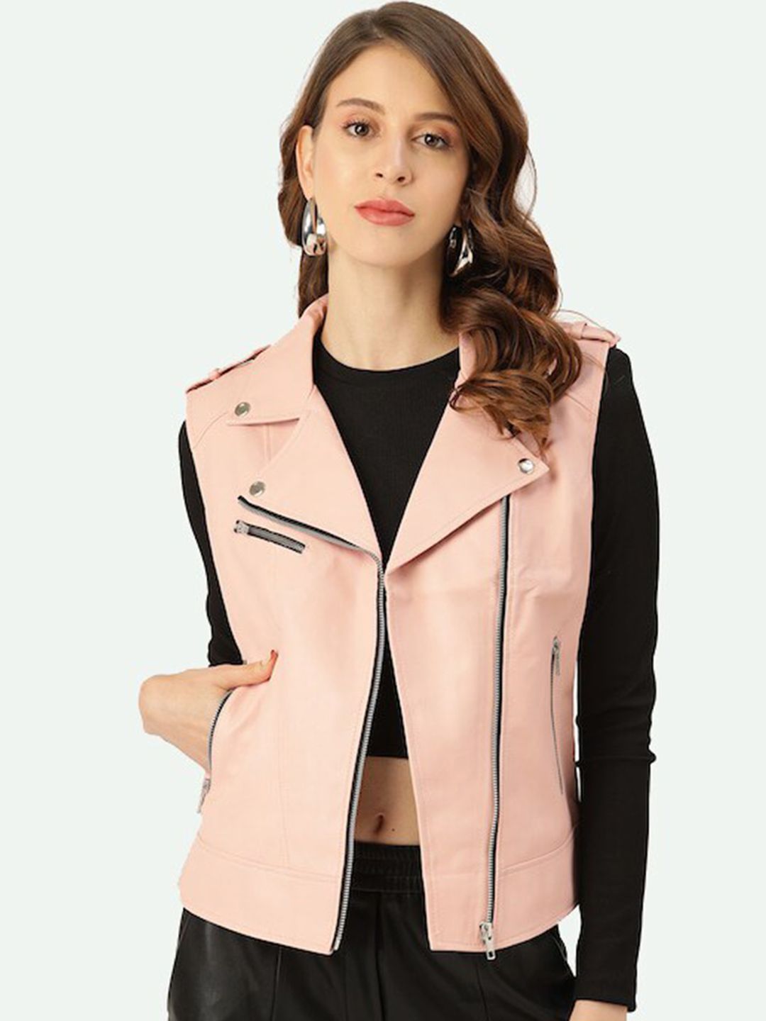 Leather Retail Women Pink Lightweight Outdoor Biker Jacket-picture-21