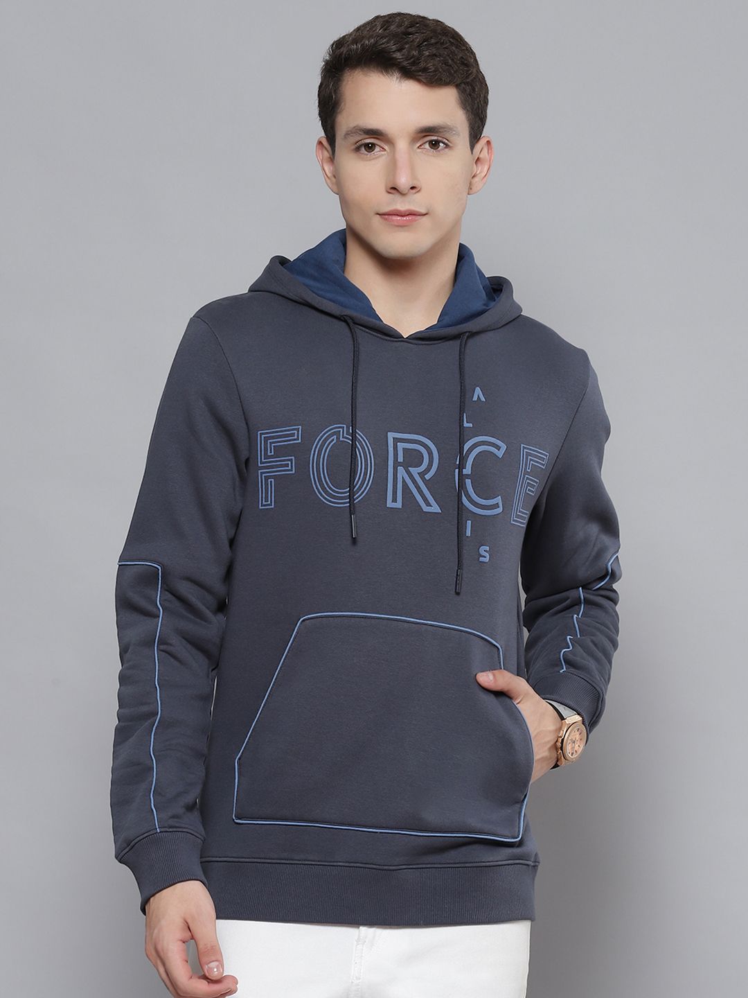 Alcis Men Navy Blue Printed Hooded Sweatshirt-image-2