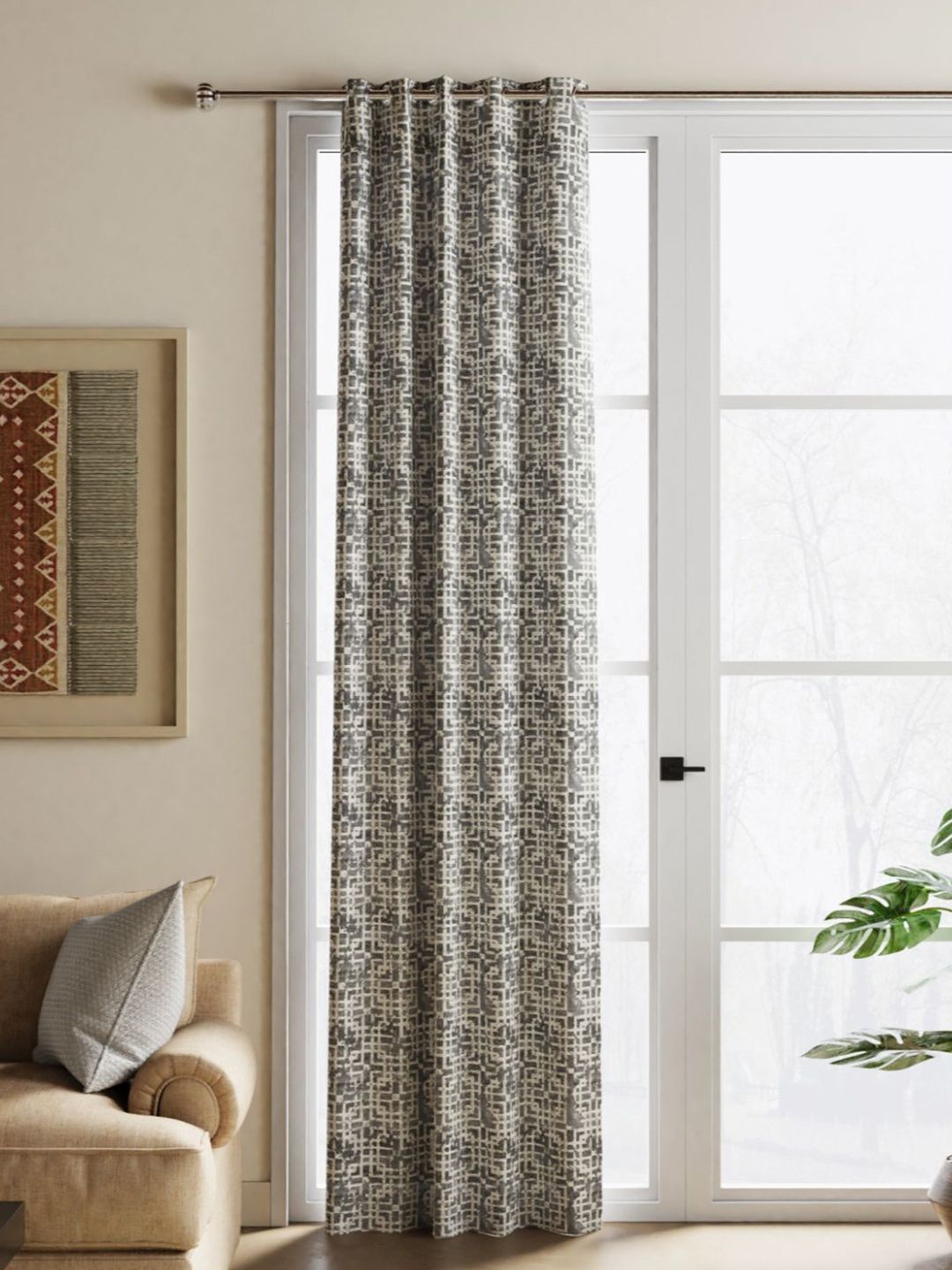 BIANCA Grey & White Geometric Printed Jacquard Blackout Door Curtain-picture-37