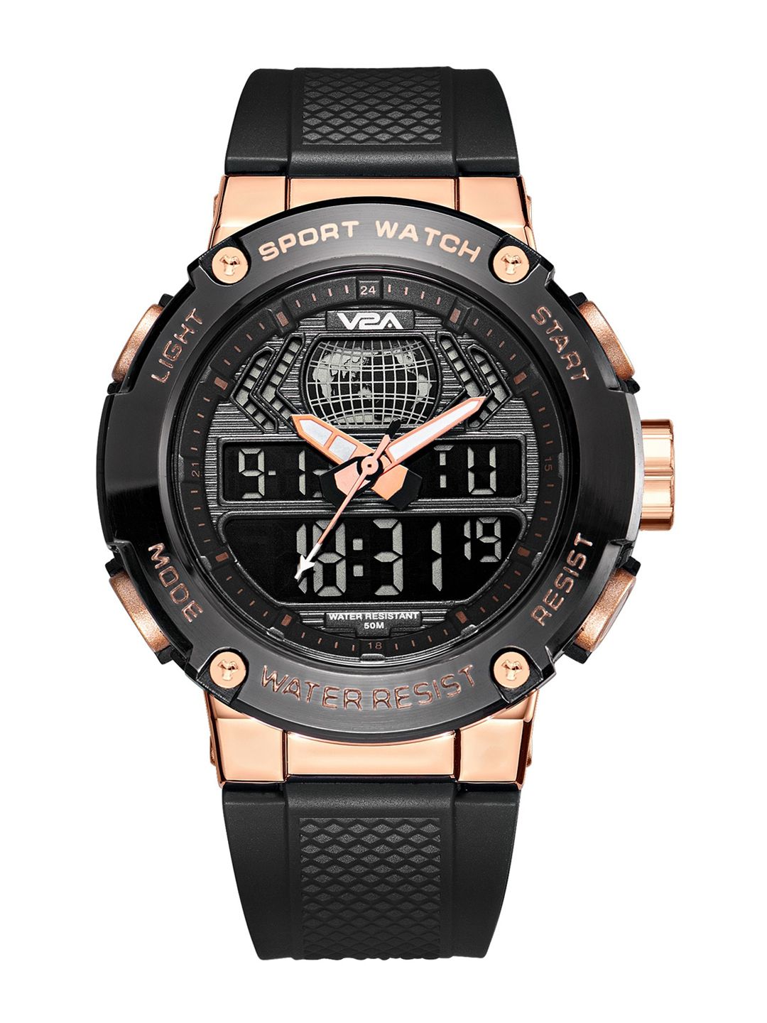 V2A Men Embellished Dial & Straps Analogue and Digital Multi Function Watch V2A-ADM8032-Black