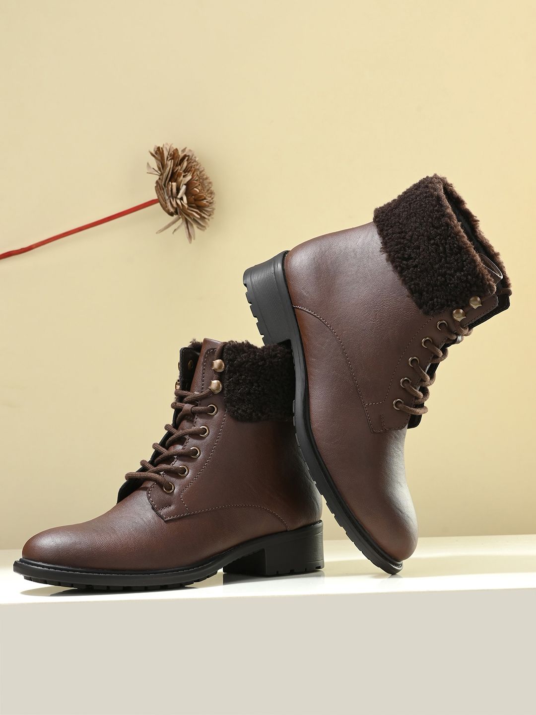 El Paso Women Brown Solid Faux Leather Pro Guard Ankle Casual Boots-picture-11