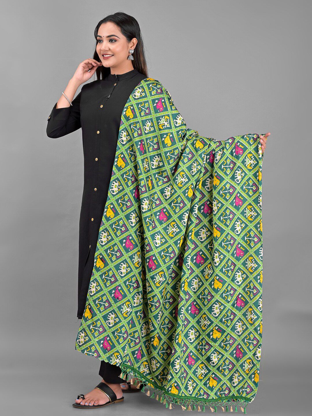 Apratim Green & Pink Printed Bandhani Dupatta-picture-53
