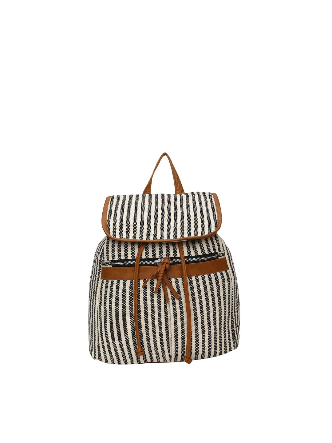 max Women Off White & Black Striped Backpack
