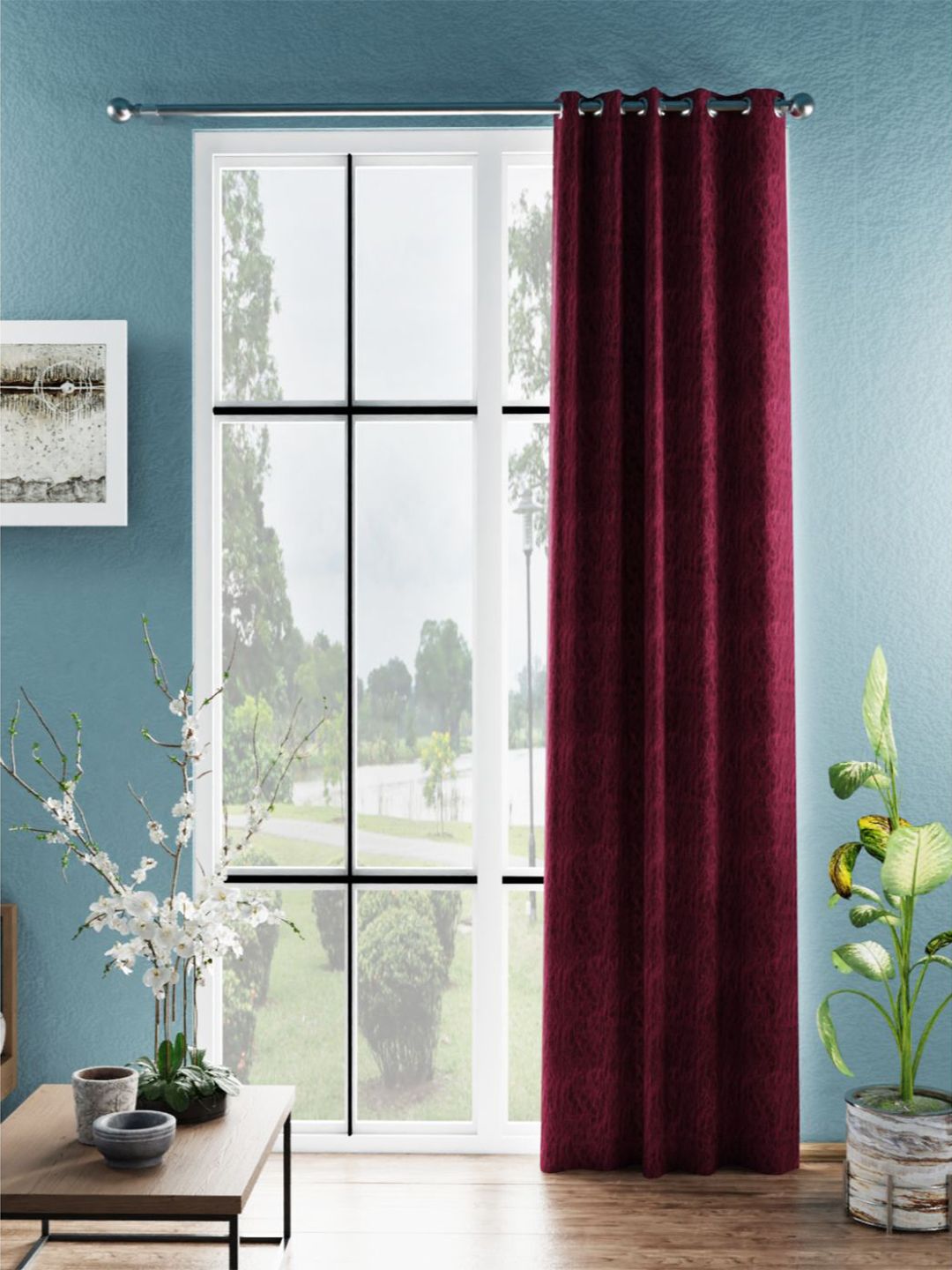 BIANCA Maroon Abstract Jacquard Black Out Door Curtain-image-46