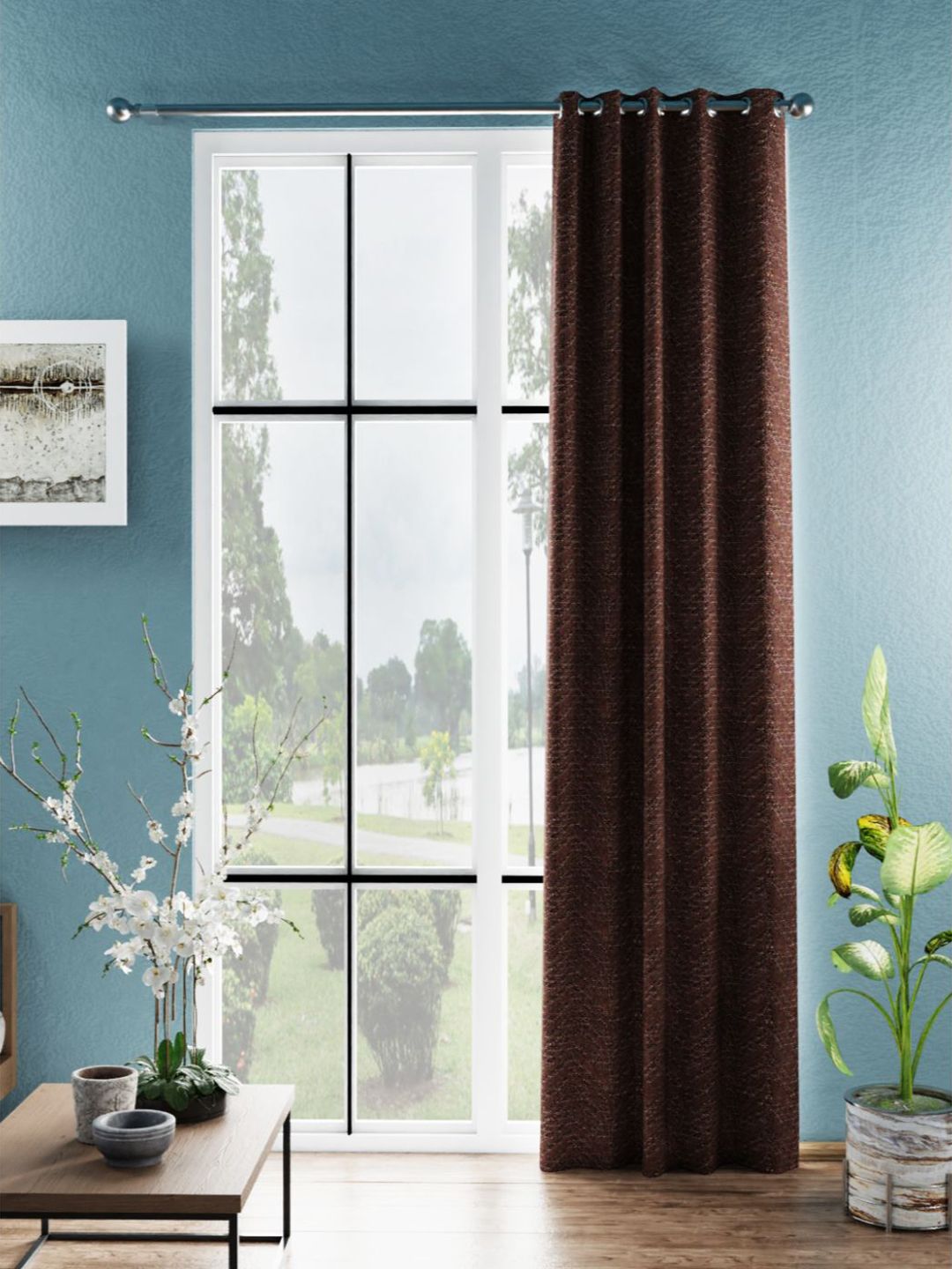 BIANCA Brown & Silver-Toned Geometric Room Darkening Door Curtain-image-39