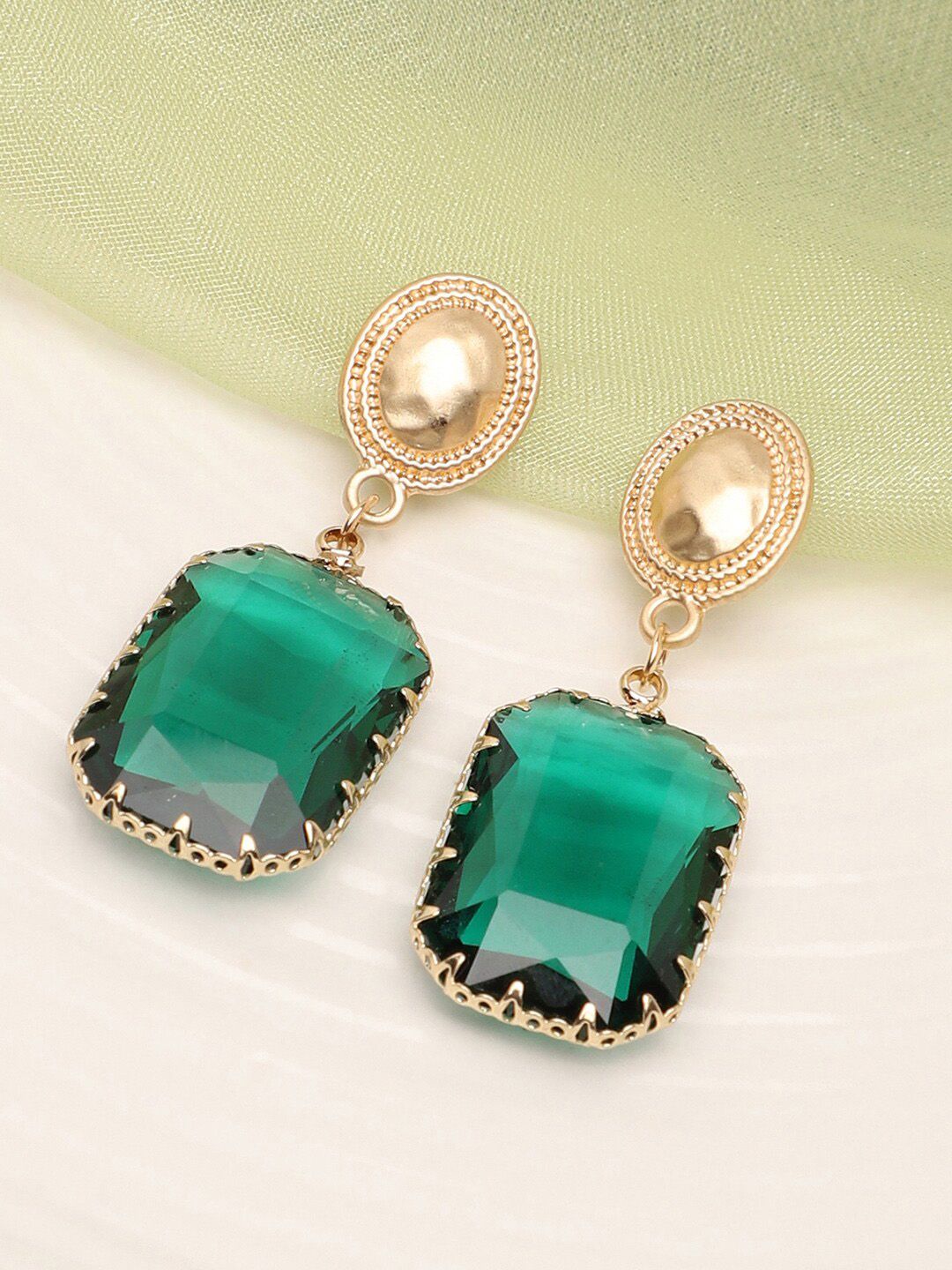 SOHI Gold Plated Green Stone Drop Earrings-picture-12