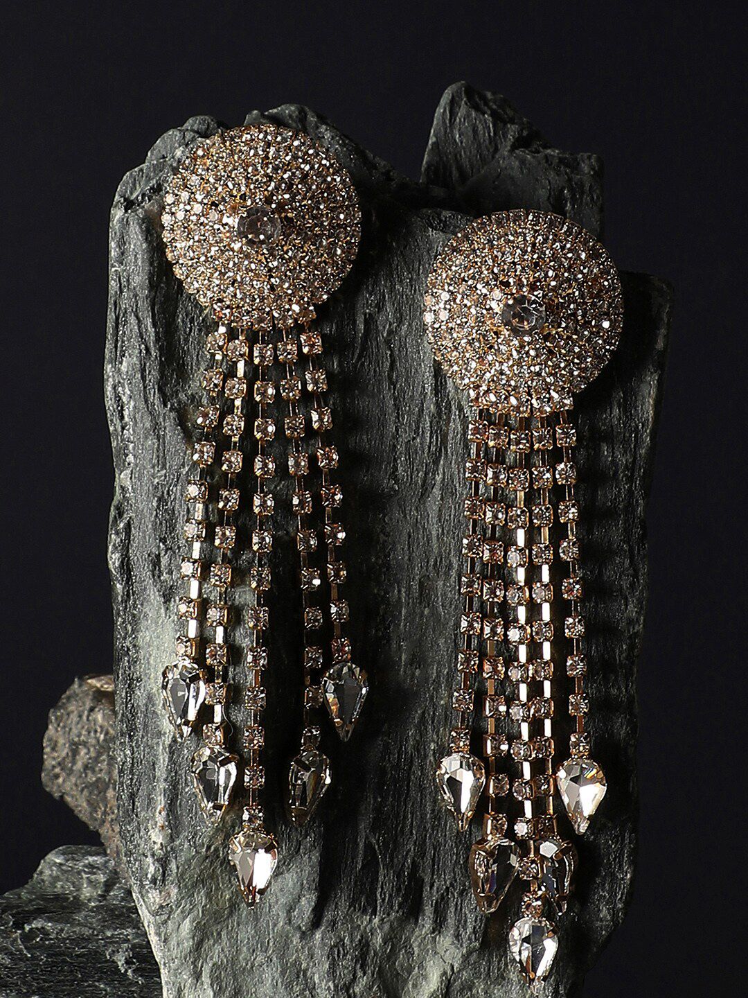 SOHI Gold-Plated & White Stone Studded Drop Earrings-picture-39