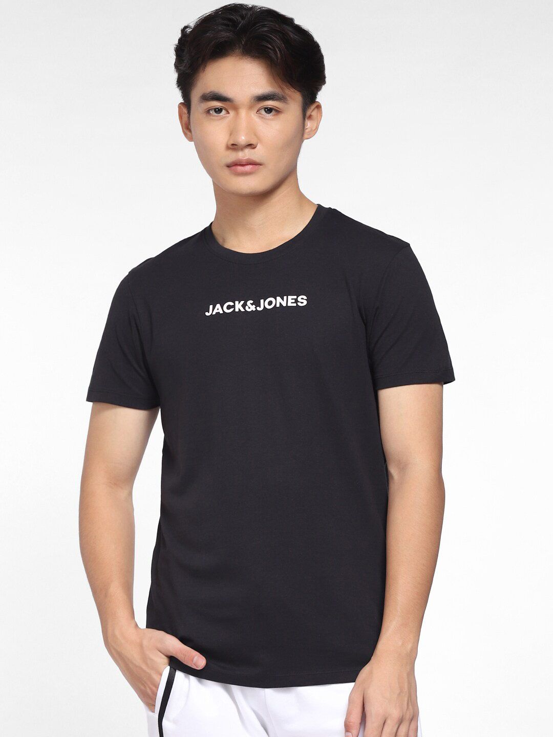 Jack & Jones Men Black Typography Printed Slim Fit Cotton T-shirt