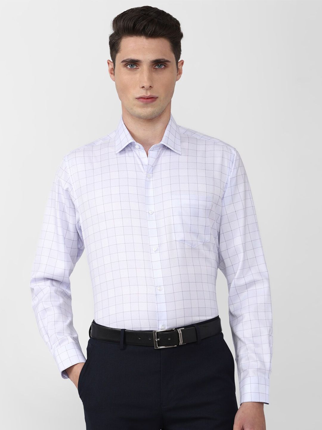 Van Heusen Men White Checked Pure Cotton Formal Shirt-picture-20