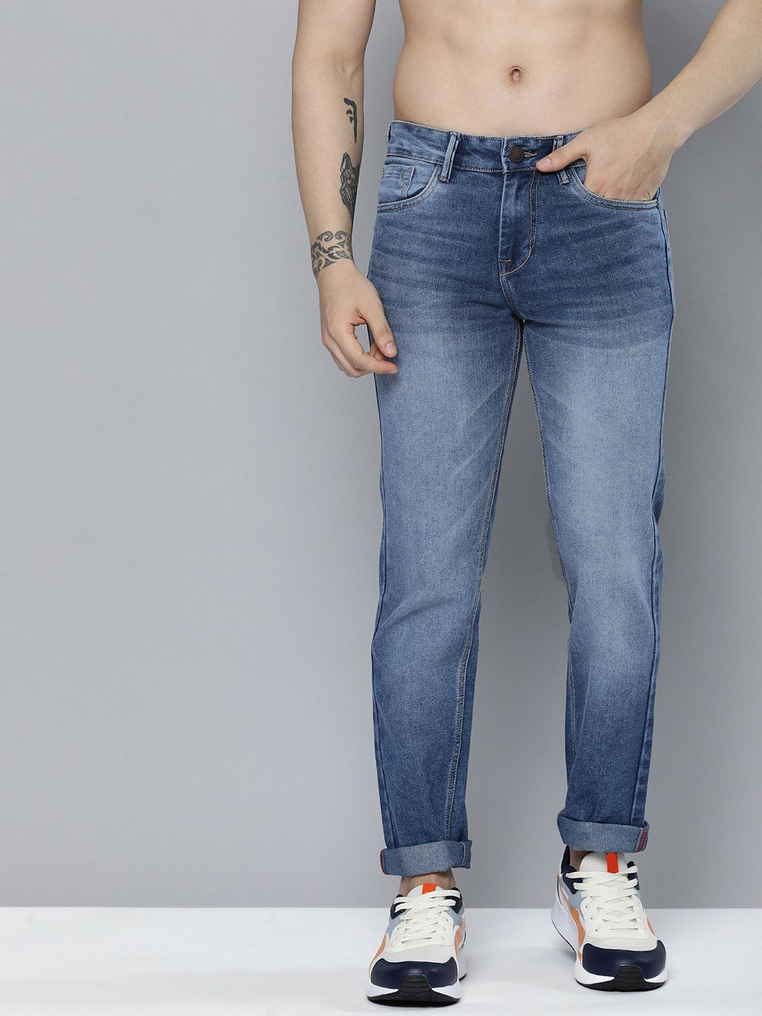 HERE&NOW Men Slim Fit Heavy Fade Stretchable Jeans