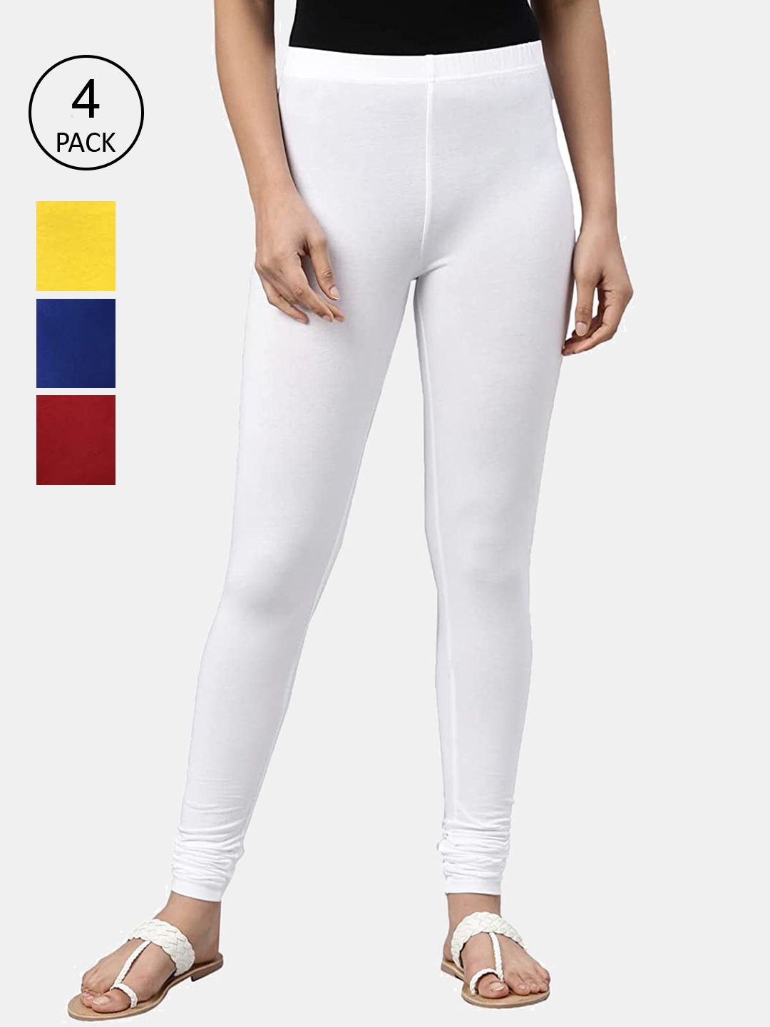 FRENCH KLEIDER Girls Pack Of 4 Solid Churidar-Length Leggings-picture-23