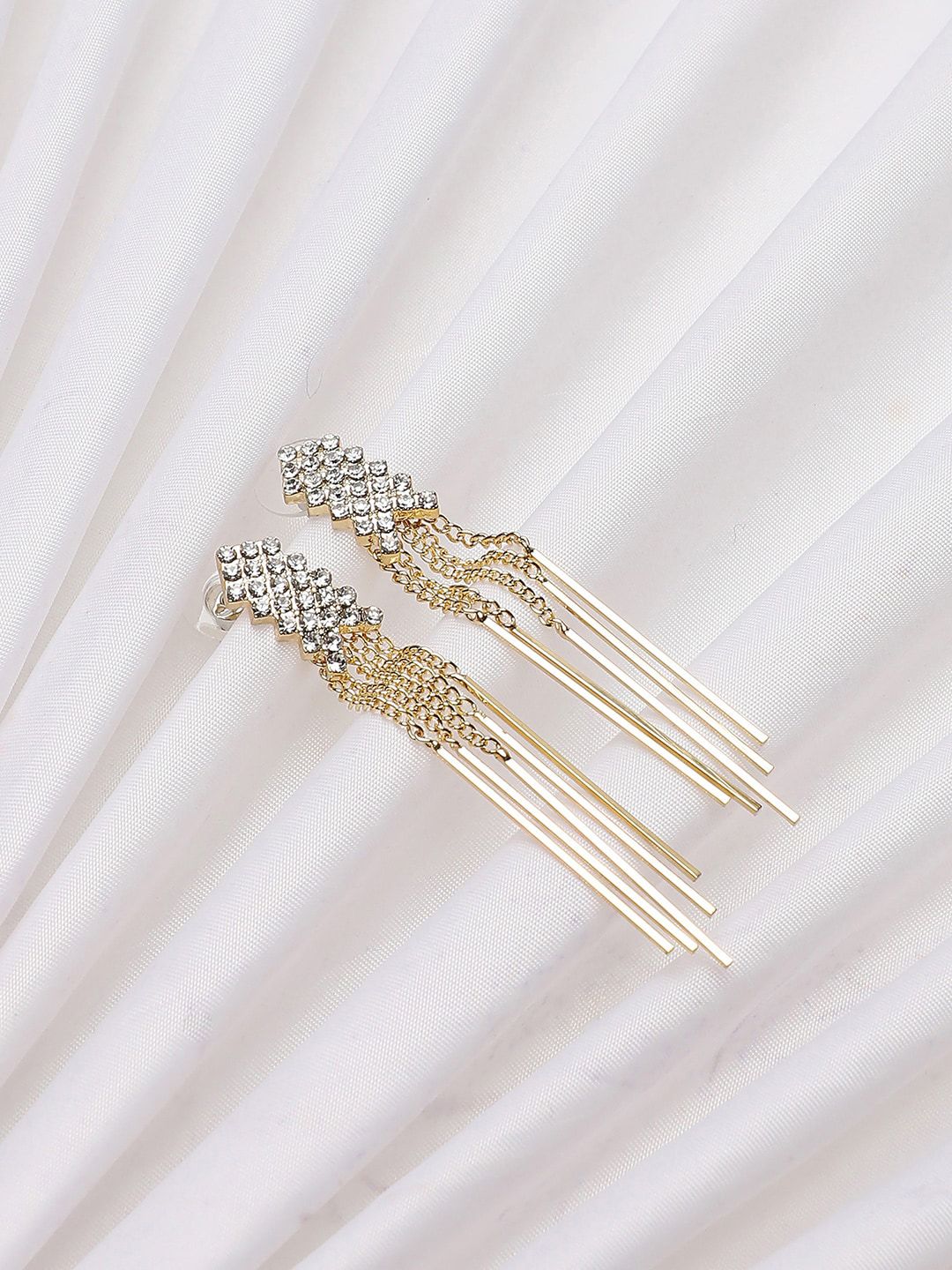 SOHI Women Gold-Toned Gold-Plated Contemporary Drop Earrings-picture-25