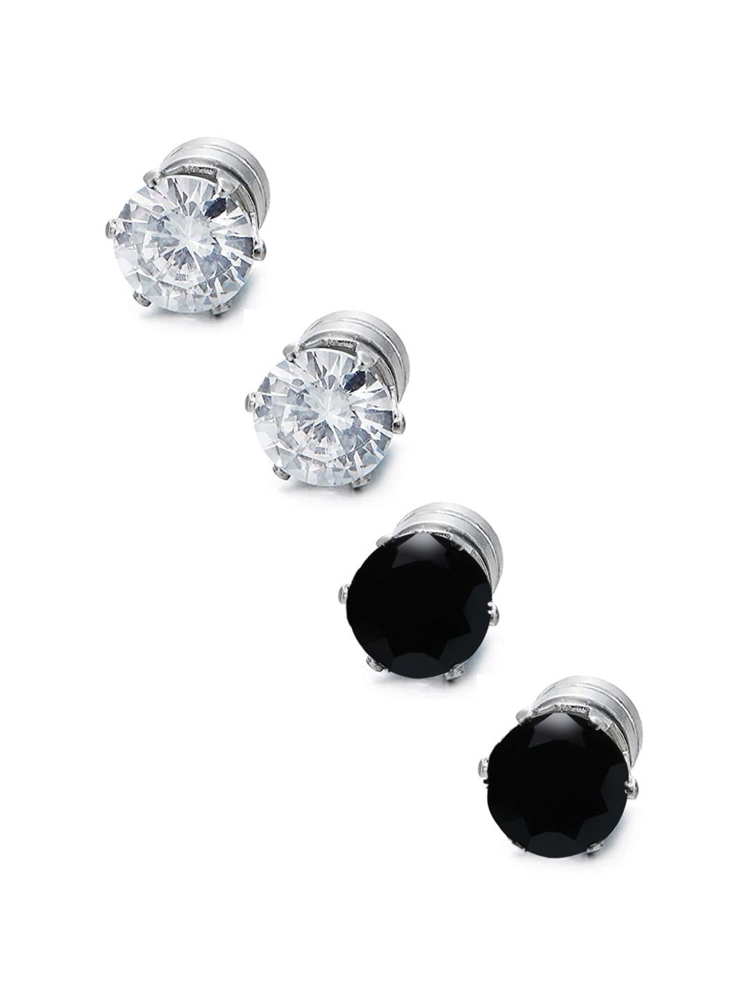 OOMPH Men Set Of 2 Black & White Cubic Zirconia Magnetic Non-Piercing Studs Earrings-picture-15