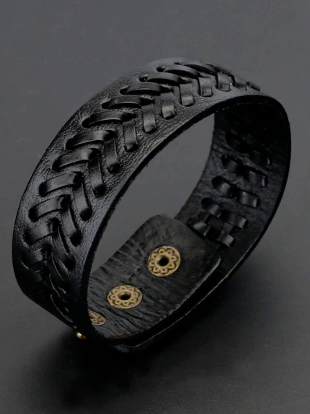 OOMPH Men Black Leather Wraparound Bracelet-picture-21