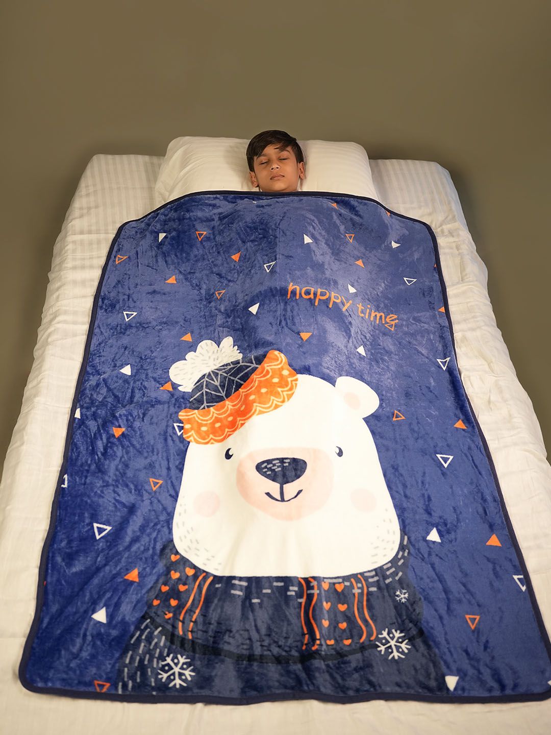Yellow Bee Blue & White Cartoon Characters AC Room 354 GSM Single Bed Blanket-picture-18