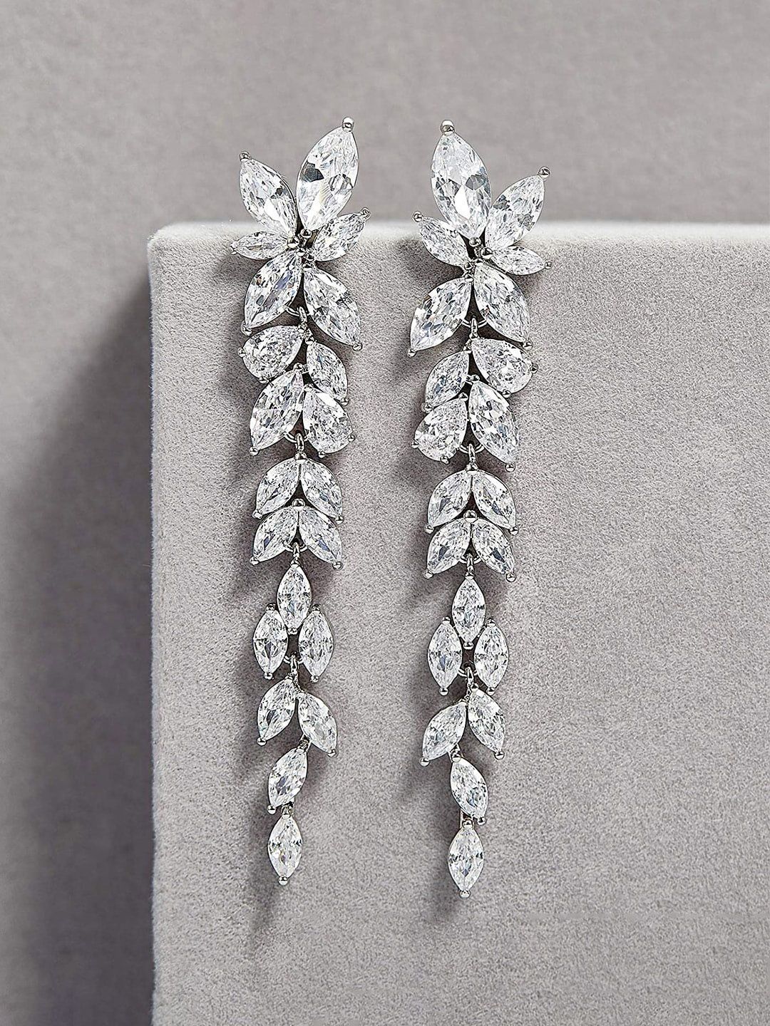 Yellow Chimes Silver-Toned & White Leaf Shaped Drop Earrings-picture-33