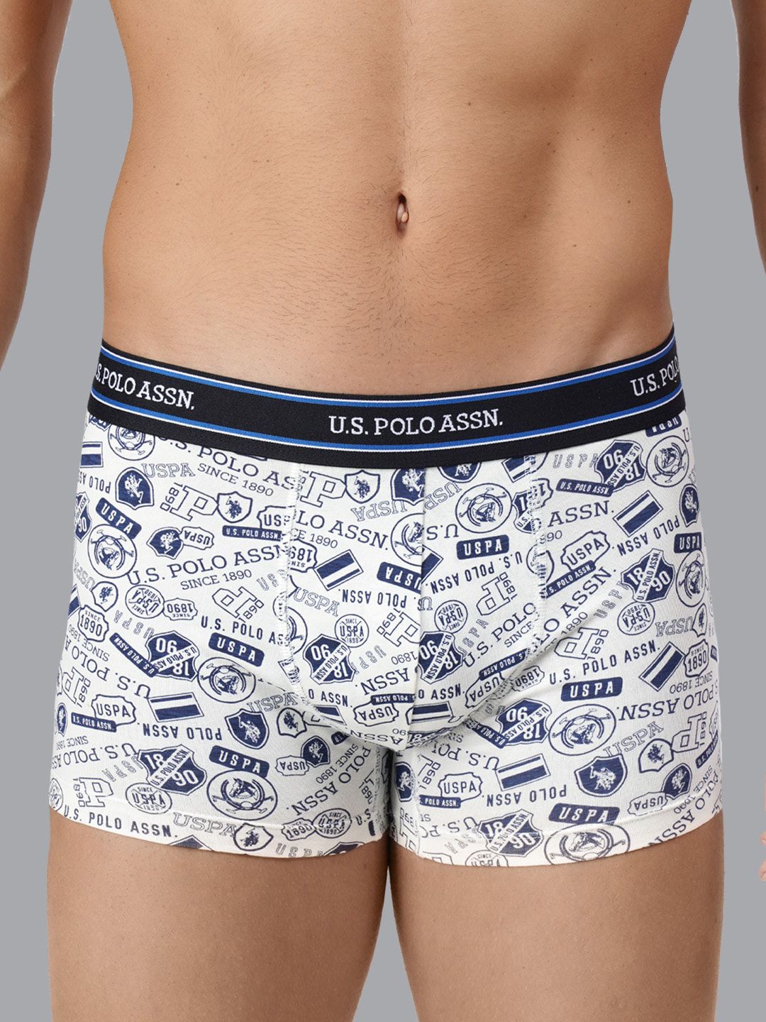 U.S. Polo Assn. Men White & Blue Printed Cotton Trunk
