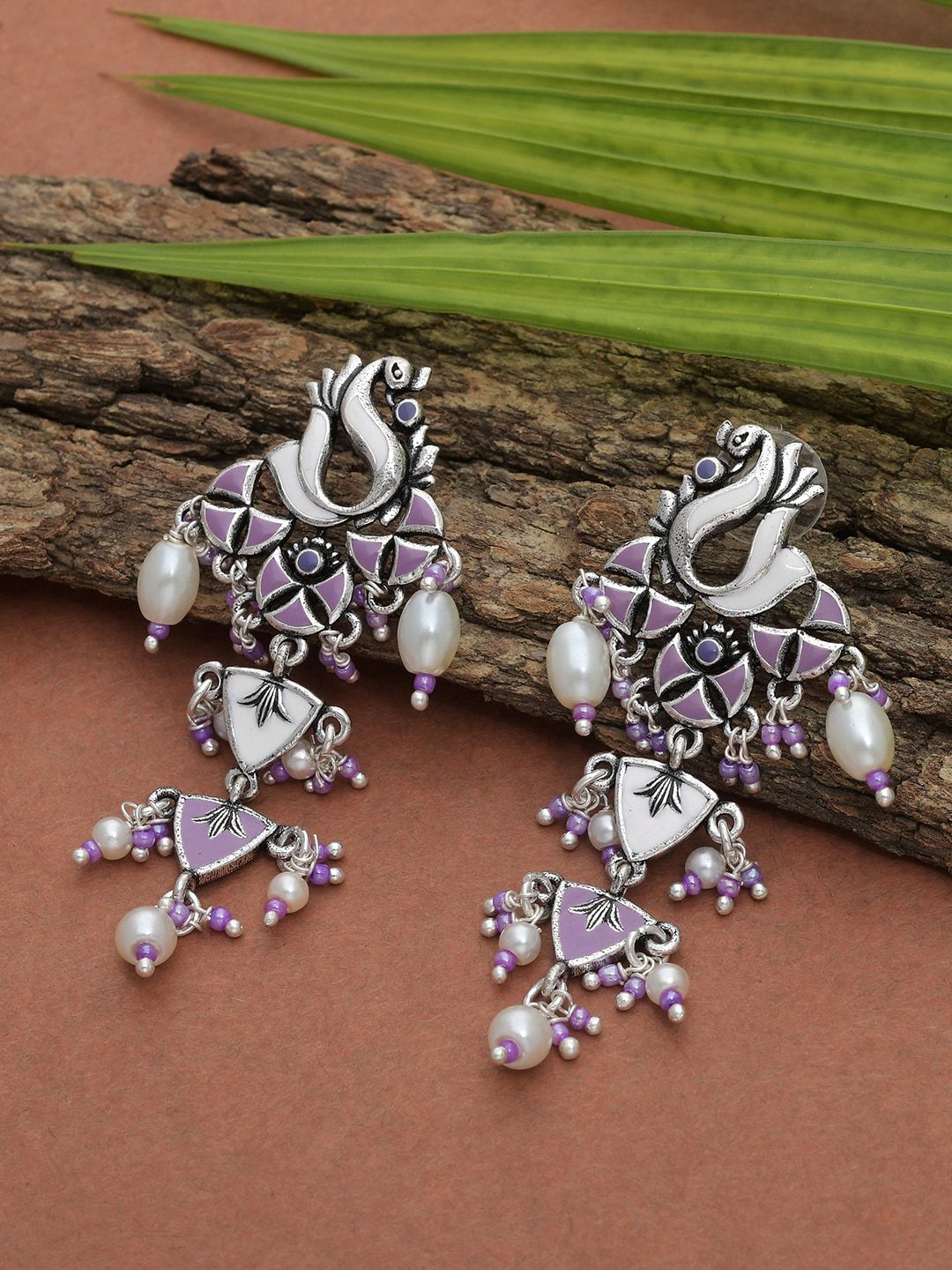 Voylla Silver-Toned Contemporary Silver-Plated Drop Earrings-picture-22