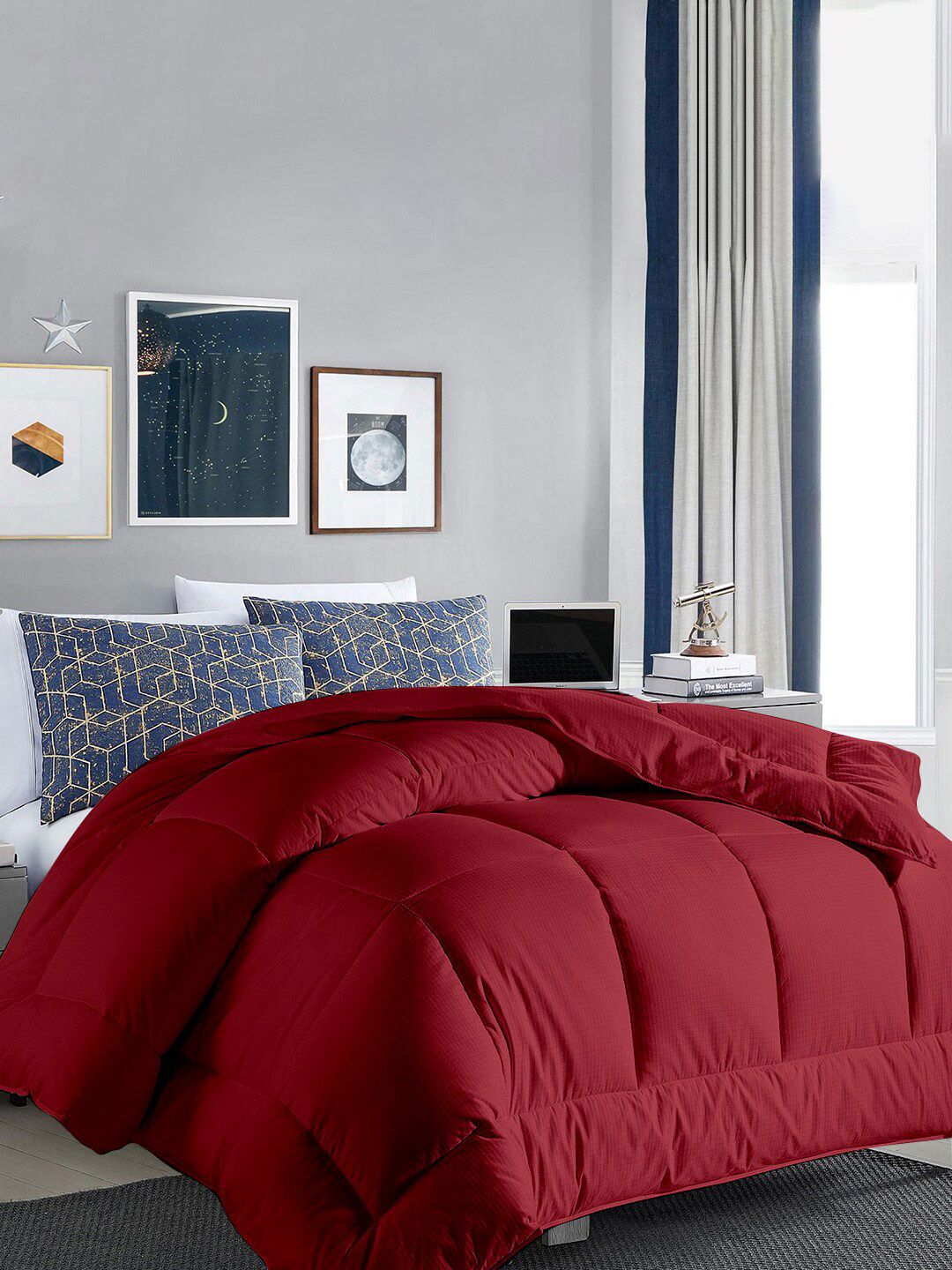 RAZZAI Burgundy & Grey Microfiber Mild Winter 300 GSM Reversible Double Bed Comforter-image-49