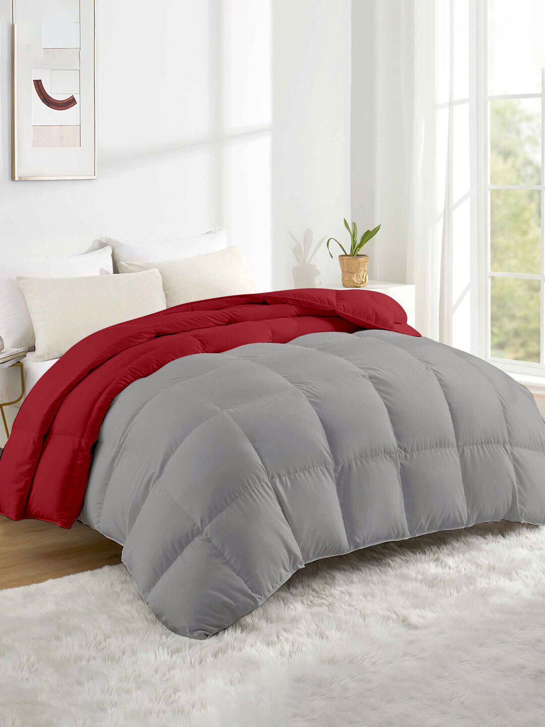 RAZZAI Burgundy & Grey Microfiber Mild Winter 500 GSM Single Bed Comforter-image-28