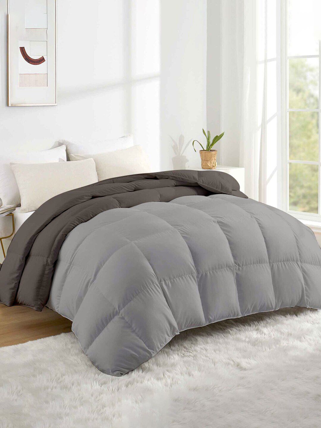 RAZZAI Grey & Silver-Toned Microfiber Mild Winter Reversible 500 GSM Double Bed Comforter-picture-12