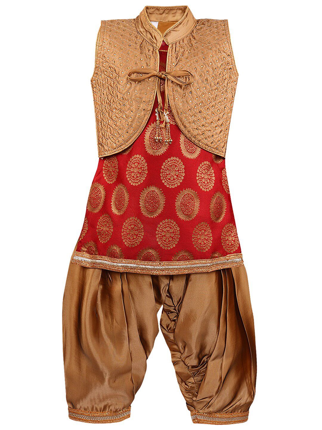 Wish Karo Girls Maroon & Brown Printed Kurta With Dhoti Pants & With Waistcoat-picture-30