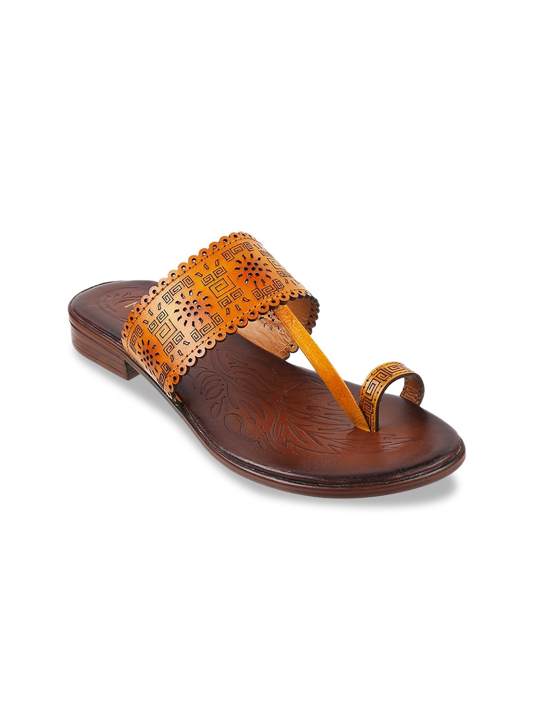 Metro Women Yellow One Toe Flats with Laser Cuts-picture-31