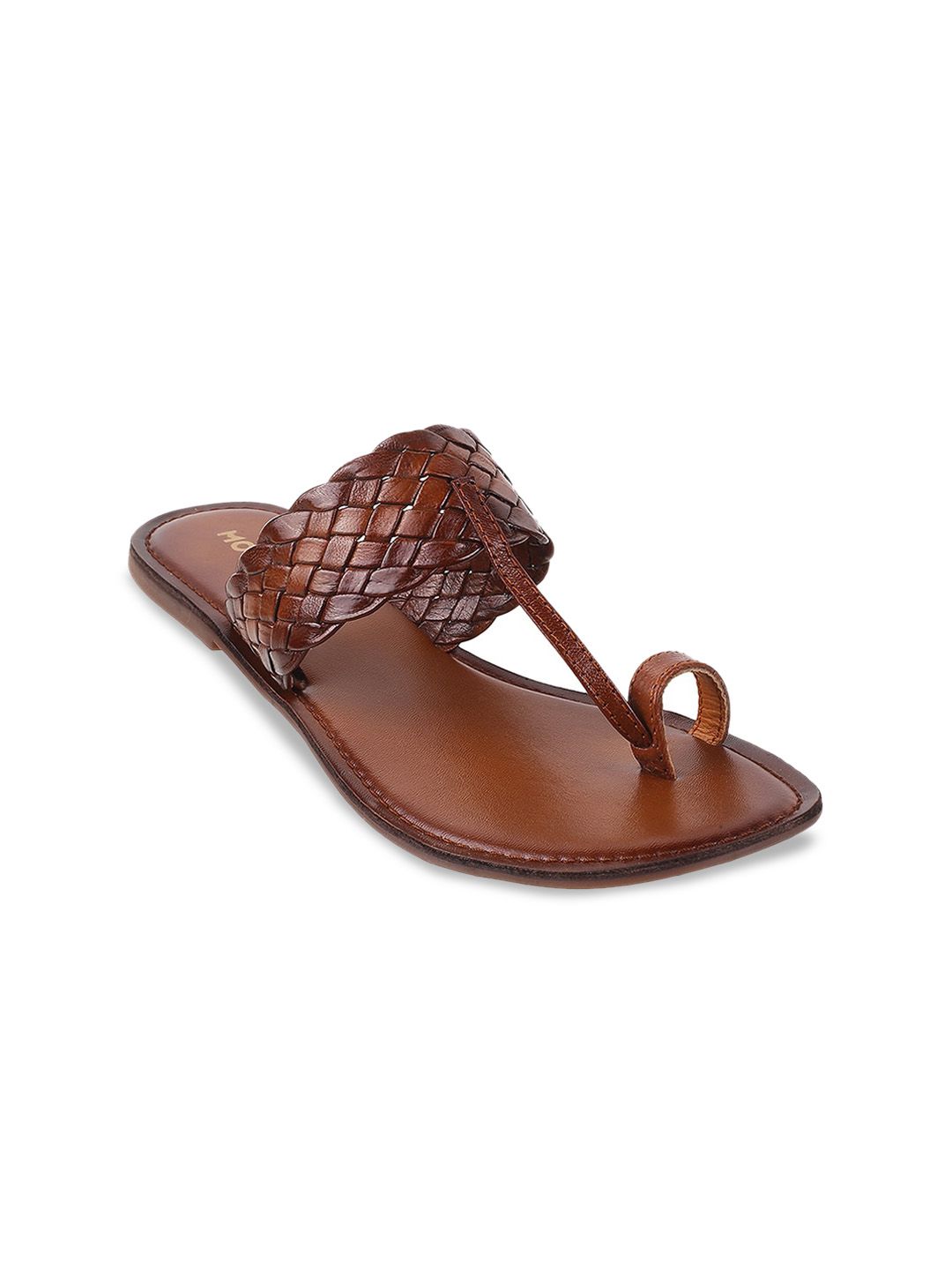 Mochi Women Tan One Toe Flats with Laser Cuts-picture-32