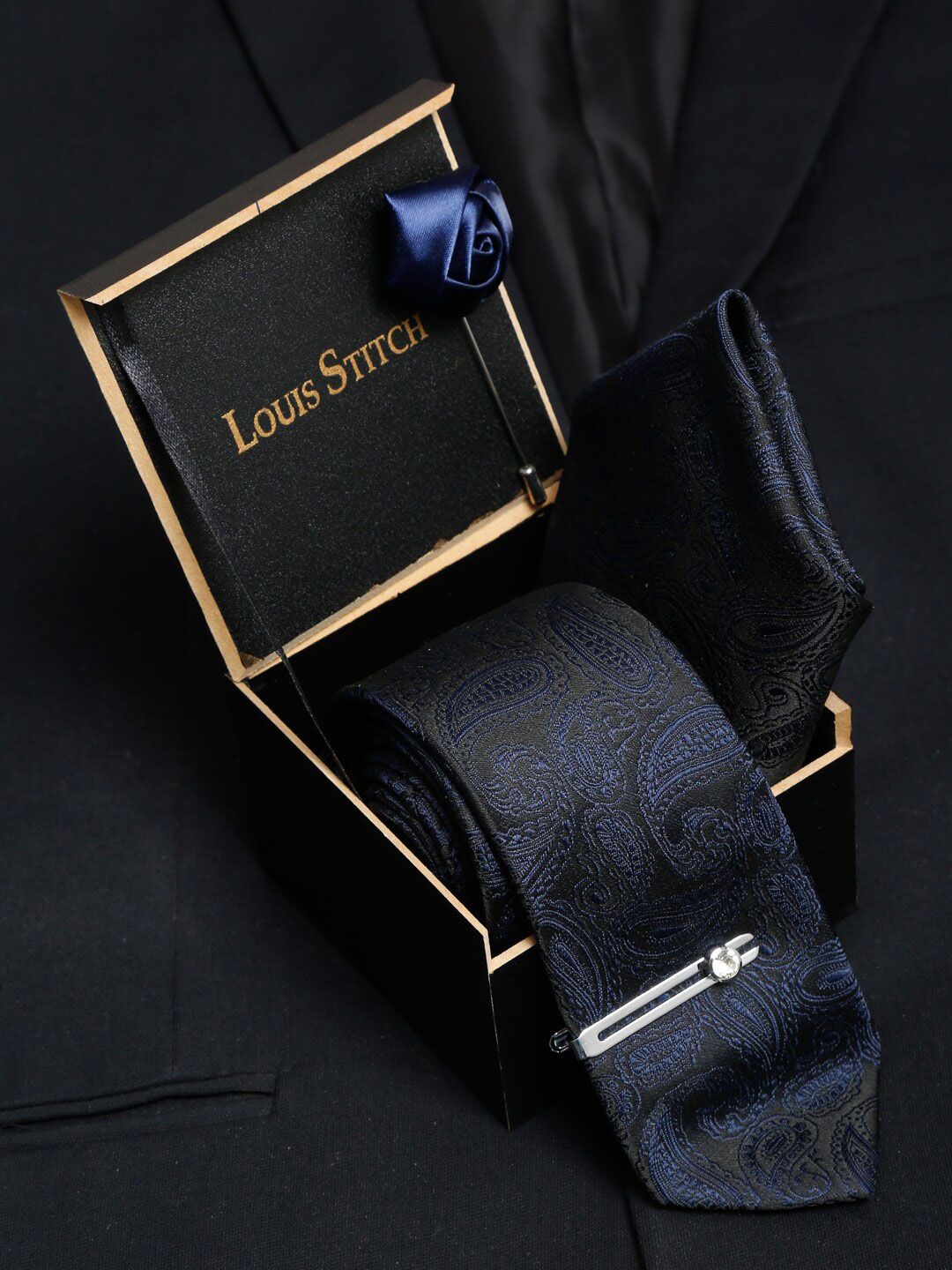 LOUIS STITCH Men Space Blue Italian Silk Necktie Accessory Gift Set-picture-43