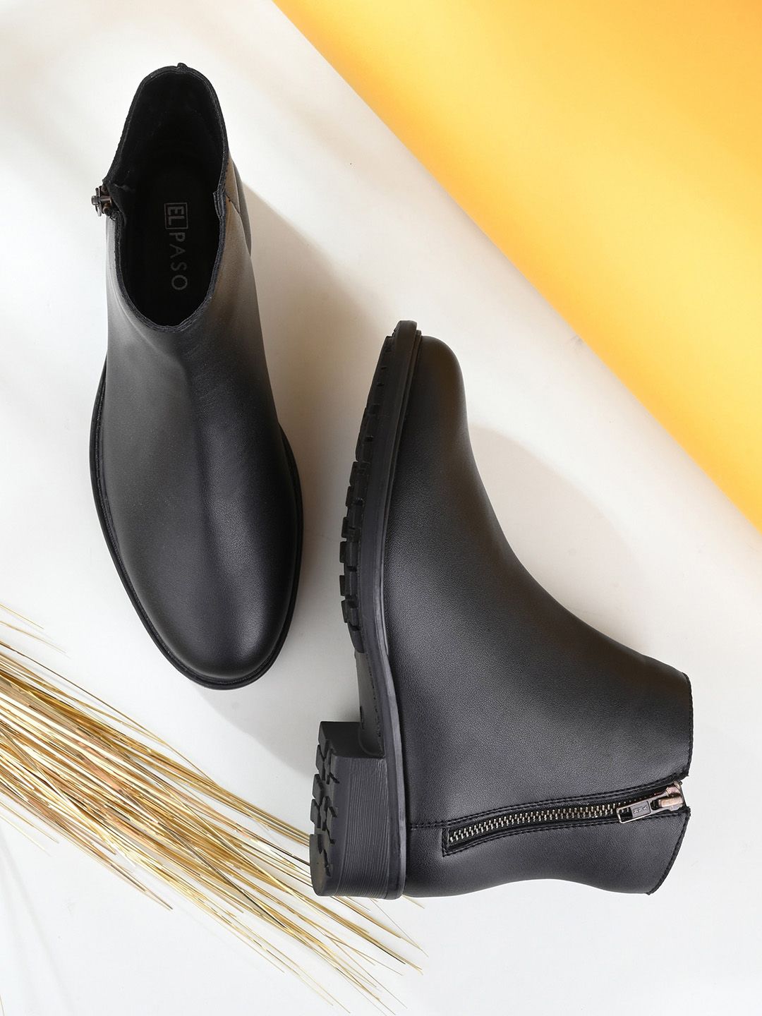 El Paso Women Black Solid Leather Casual Boots-picture-16