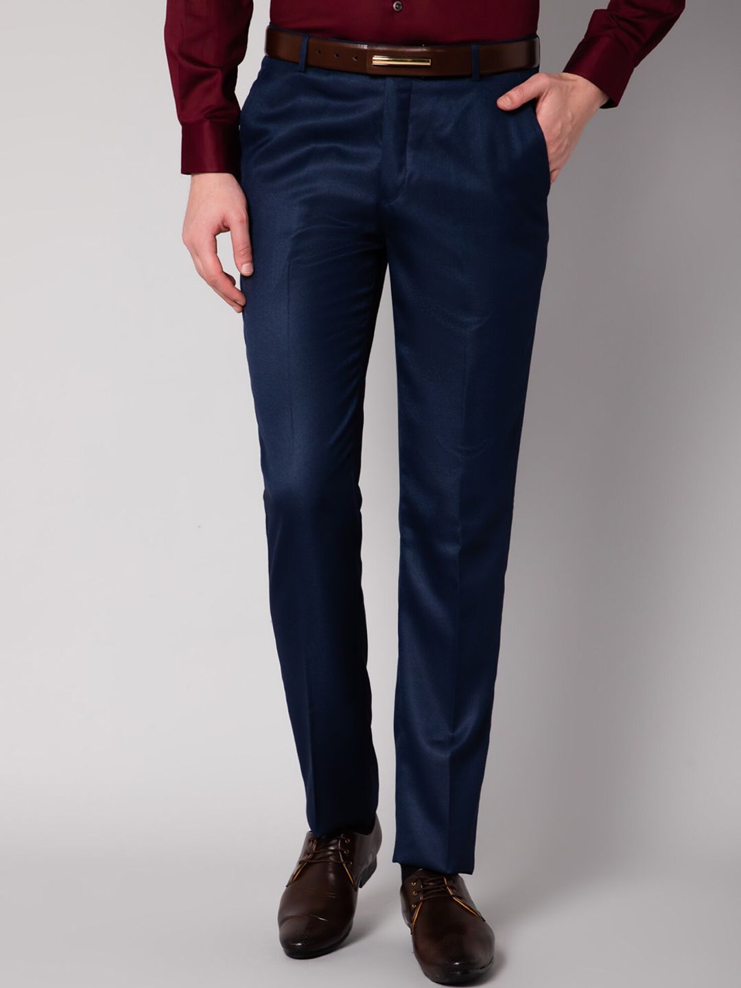 Cantabil Men Navy Blue Formal Trousers