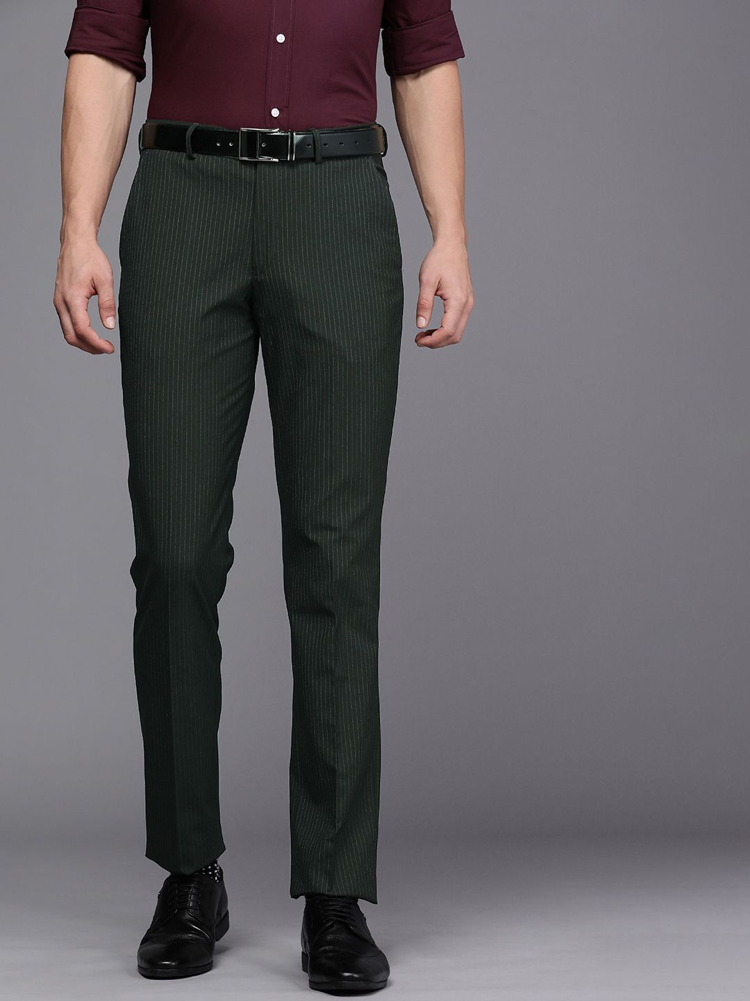 Buy LOUIS PHILIPPE Solid Polyester Blend Slim Fit Men's Work Wear Trousers  | Shoppers Stop