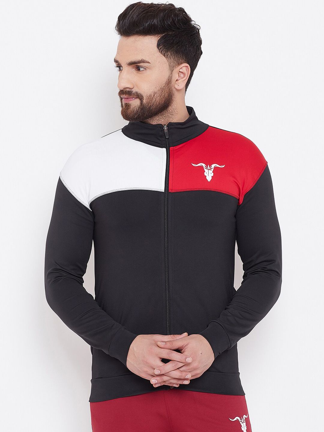Bitterlime Men Black Red Colourblocked Training or Gym Sporty Jacket-image-28
