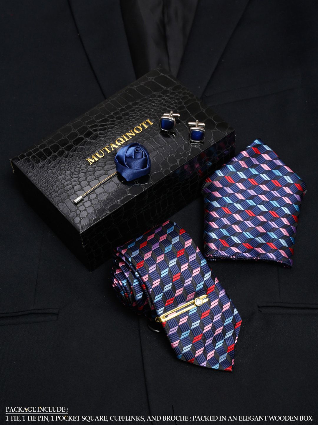 MUTAQINOTI Men Silk Necktie Accessory Gift Set-picture-36