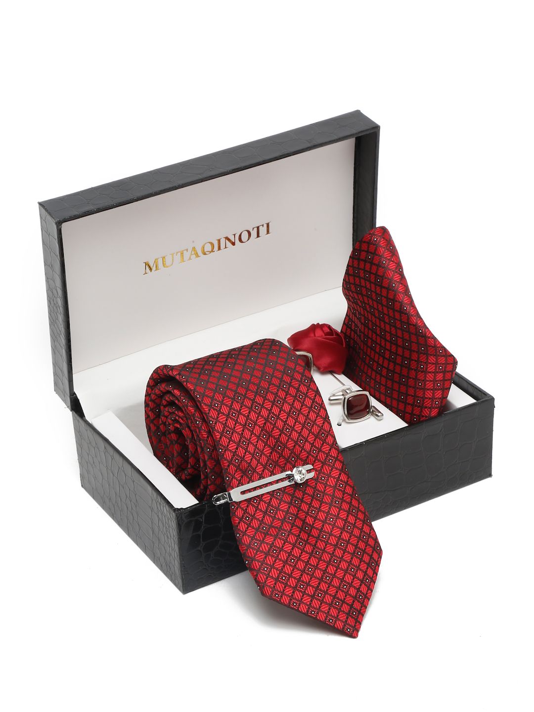 MUTAQINOTI Men Checked Tie Cufflinks Pocket Square Accessory Gift Set-picture-48