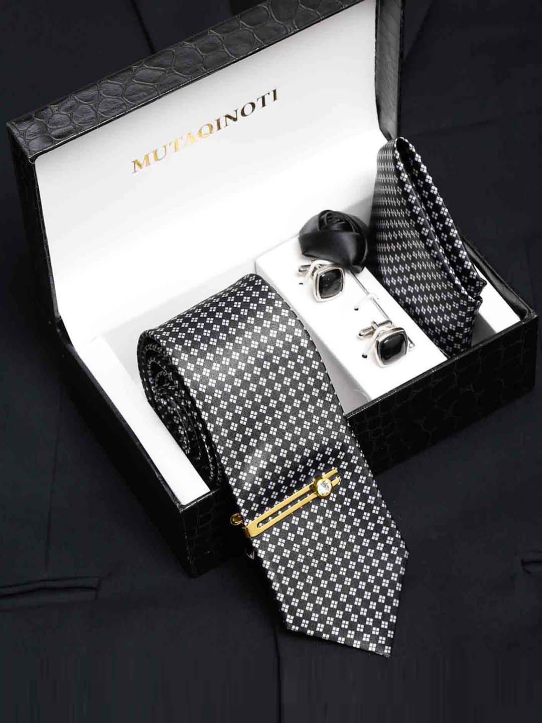 MUTAQINOTI Men Geometric Print Silk Blend Necktie Accessory Gift Set-picture-50