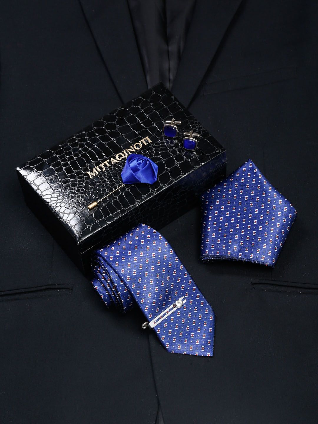 MUTAQINOTI Men Geometric Print Silk Blend Necktie Accessory Gift Set-picture-18