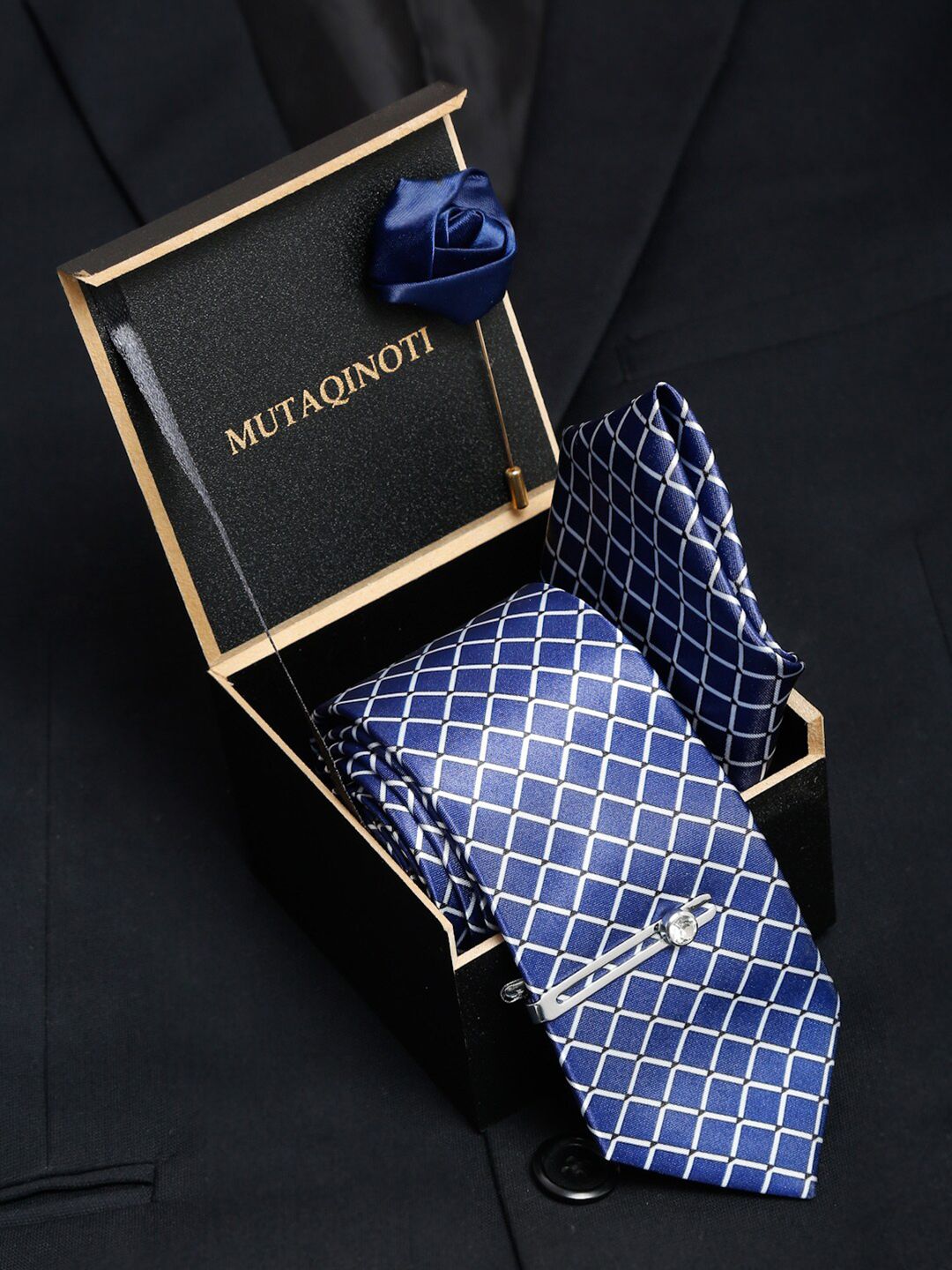MUTAQINOTI Men Checked Silk Blend Necktie Accessory Gift Set-picture-20