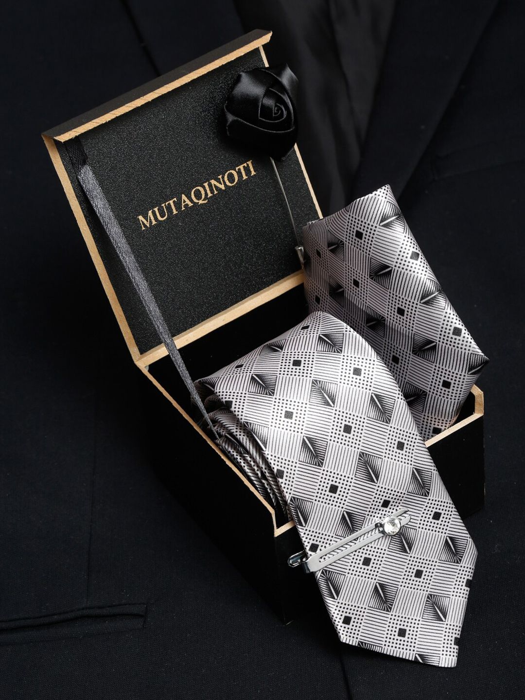 MUTAQINOTI Men Printed Silk Blend Necktie Accessory Gift Set-picture-19