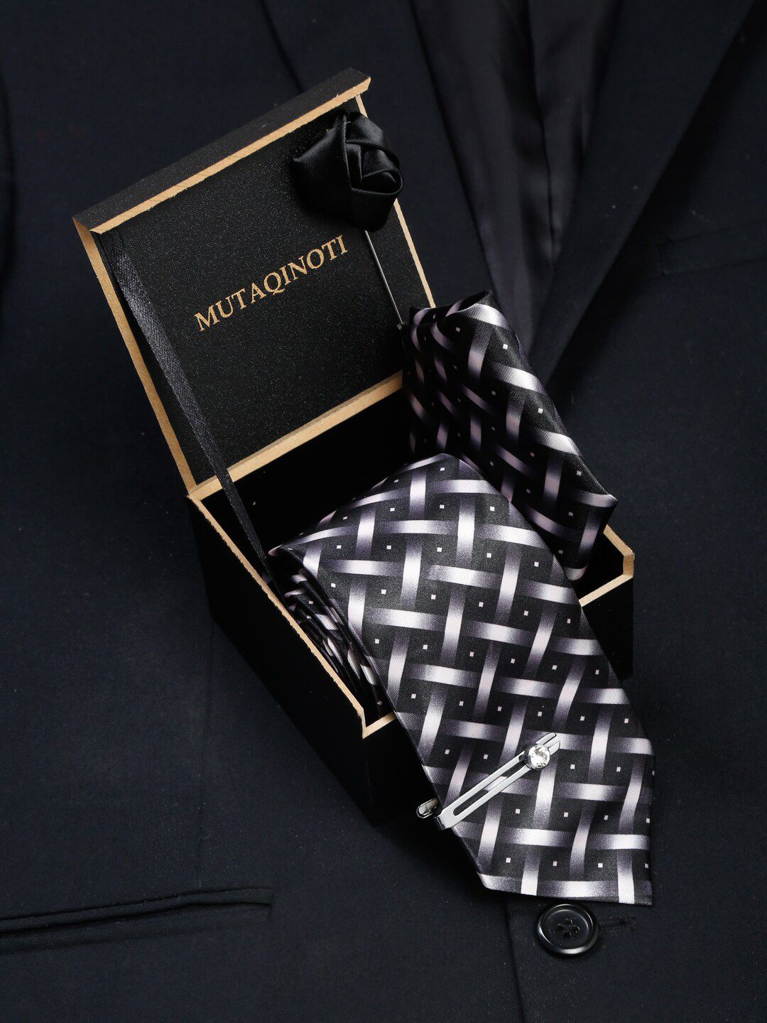 MUTAQINOTI Men Checkered Necktie Accessory Gift Set-picture-12
