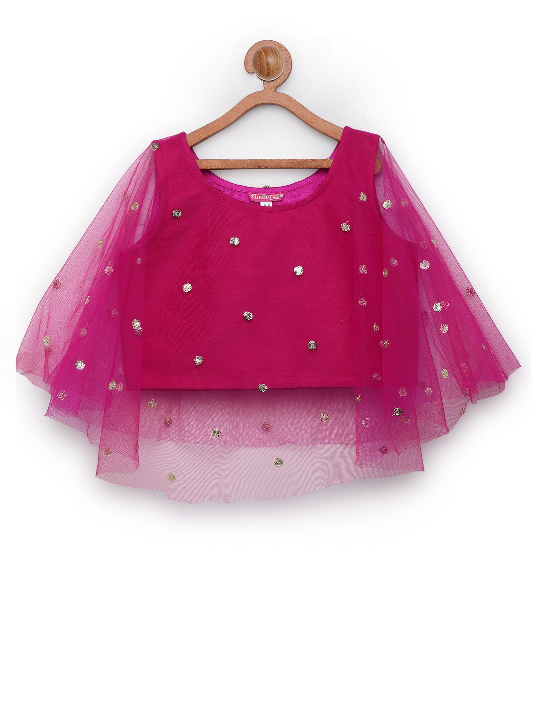 studio rasa Girls Pink Embellished Embellished Net Crop Top-picture-18