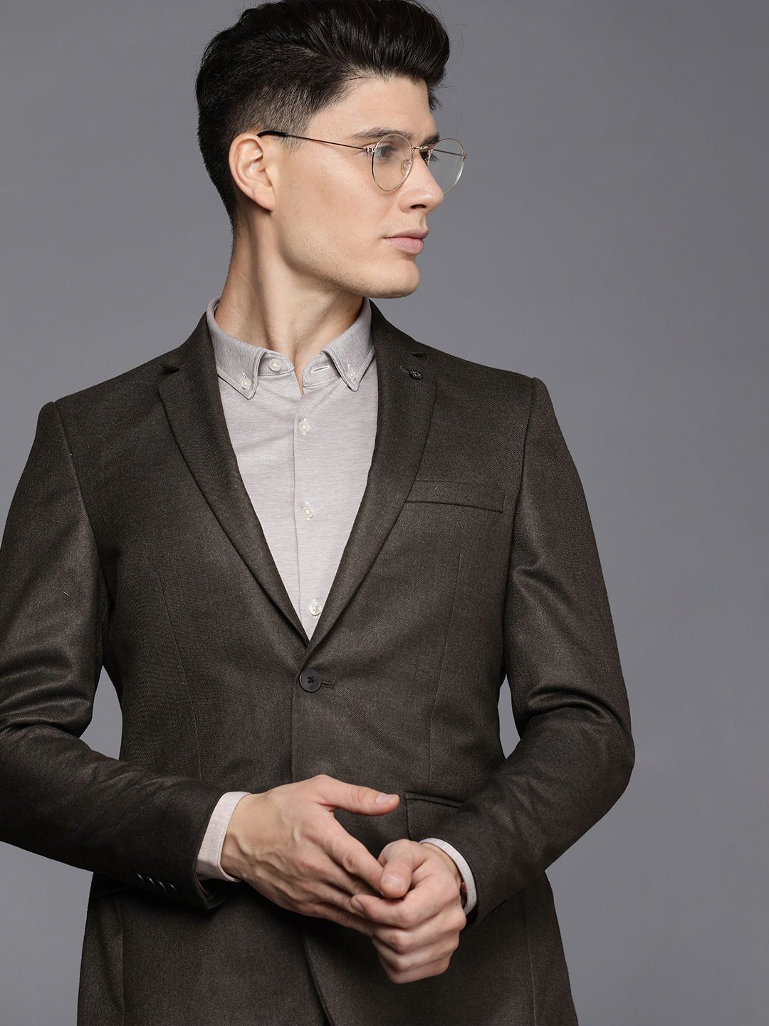 Raymond Men Brown Solid Slim Fit Single Breasted Formal Blazer-picture-10
