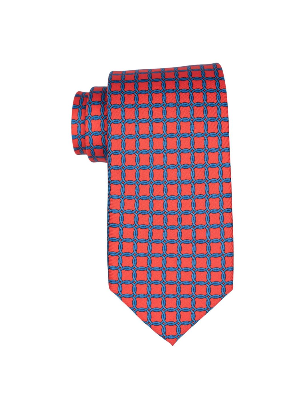 The Tie Hub Men Italian Como Silk Pink & Blue Printed Necktie-image-0