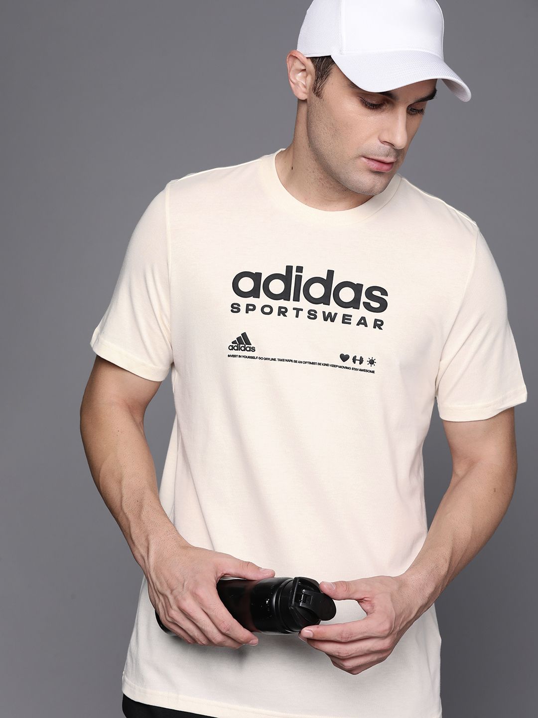 ADIDAS Men Lounge Pure Cotton Brand Logo Print T-shirt