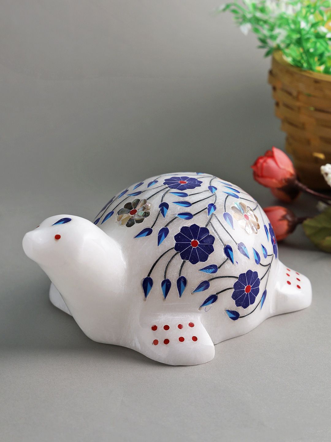 Aapno Rajasthan White & Blue Tortoise Marble Figurine Showpiece-picture-23