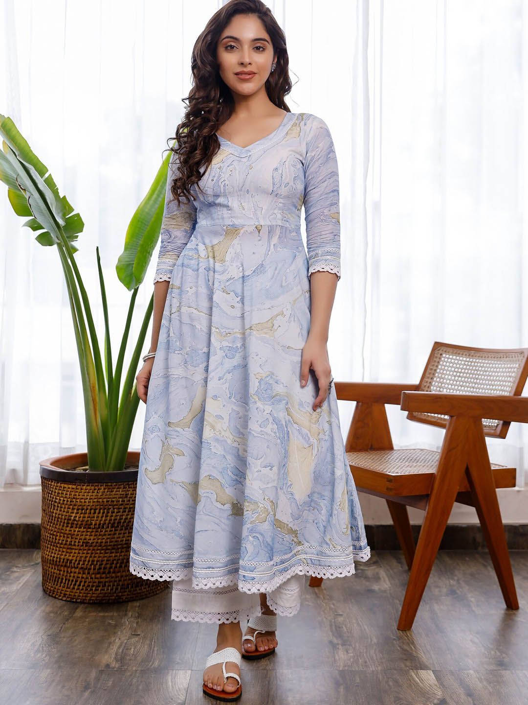 PHEETA Women Blue Printed Layered Pure Cotton Kurta with Palazzos & With Dupatta-picture-21