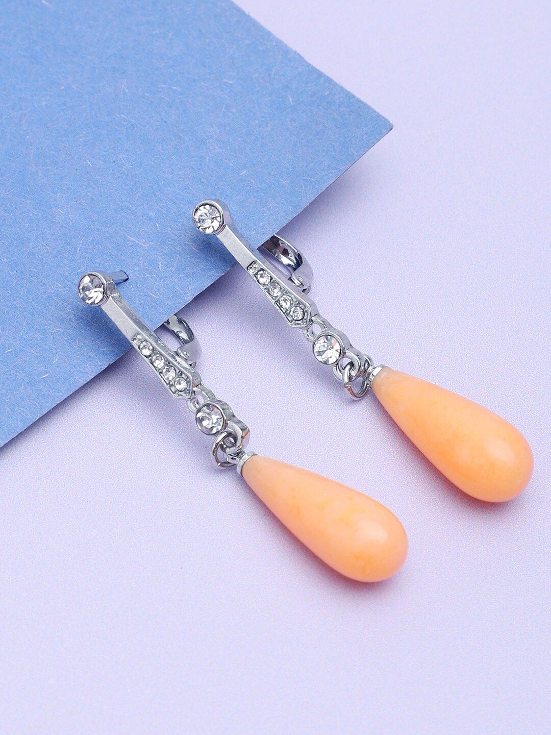 SOHI Peach-Coloured Contemporary Drop Earrings-picture-14