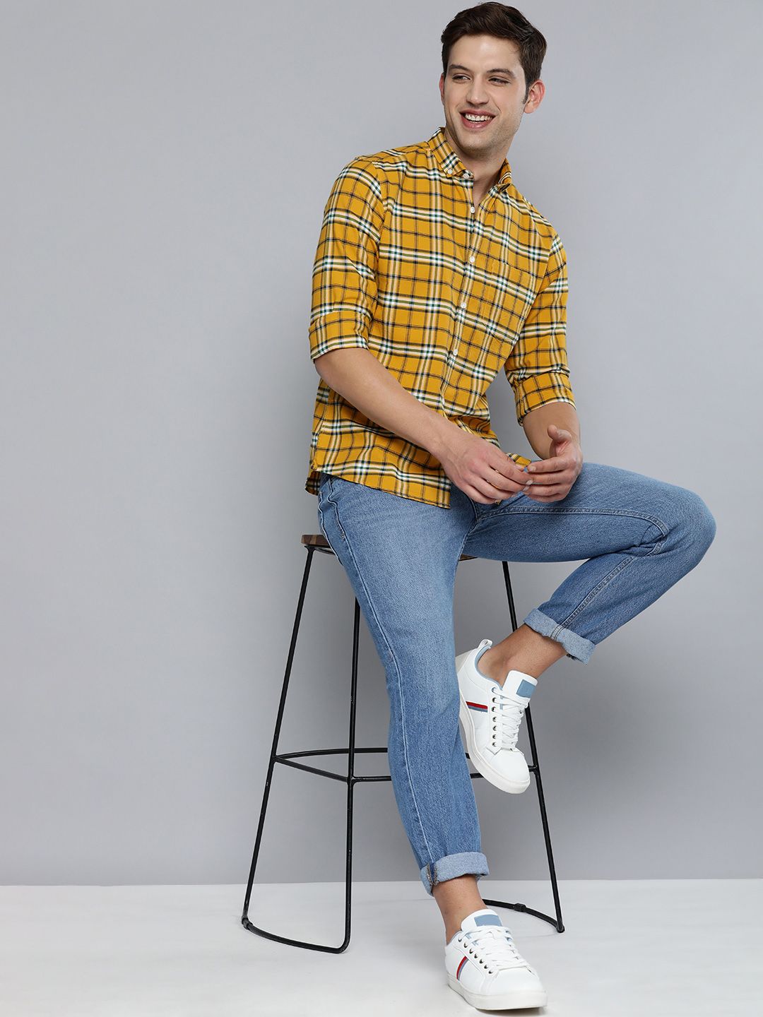 Mast & Harbour Men Mustard Tartan Checks Pure Cotton Casual Shirt-picture-35