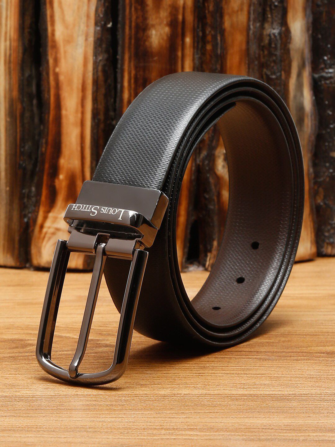 LOUIS STITCH Men Black Textured Leather Formal Belt-picture-48