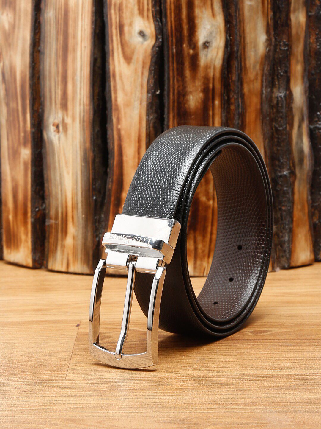 LOUIS STITCH Men Black Textured Leather Formal Belt-picture-43